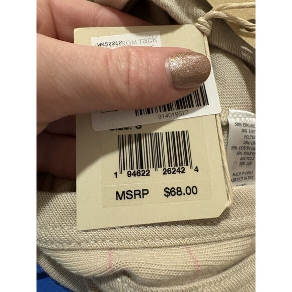 Faherty Size S Whisper Organic Cotton Blend Tank Beige Pink Stripe NWT - Picture 8 of 8